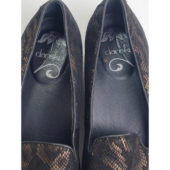Dansko Olivia Black Gold Shoes Loafers Snake Print Comfort Shoes Women's Size 38 - Picture 9 of 13